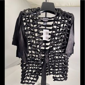 Hand knotted lambskin leather vest, one-of-a-kind. A piece of art. Black OS